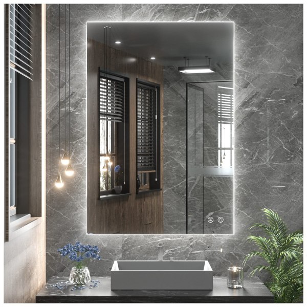DAPAI 36 x 28 Inch Backlit Anti Fog LED Frameless Bathroom Mirror