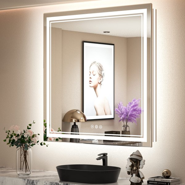 DAPAI DP017 36x36 Inch Backlit Anti Fog LED Frameless Bathroom Mirror